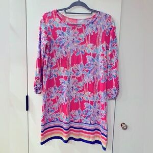 Lilly Pulitzer “Nice Stems Flamingo Pink” Palm Print Cotton Dress Small